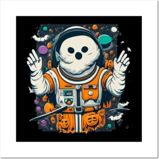 Funny Halloween Boo Ghost Pumpkin Astronaut Posters and Art